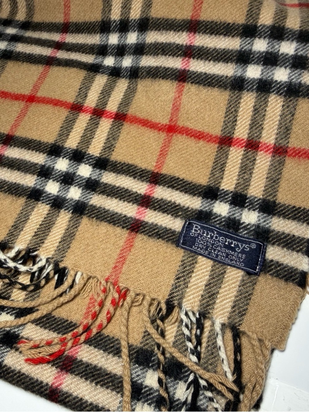 Burberrys of London Classic Check Cashmere Scarf in Beige, Black, Red - Picture 8 of 8
